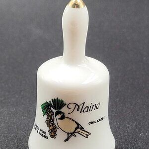 Miniature Vintage Maine Bell – Chickadee & White Pine Cone Design